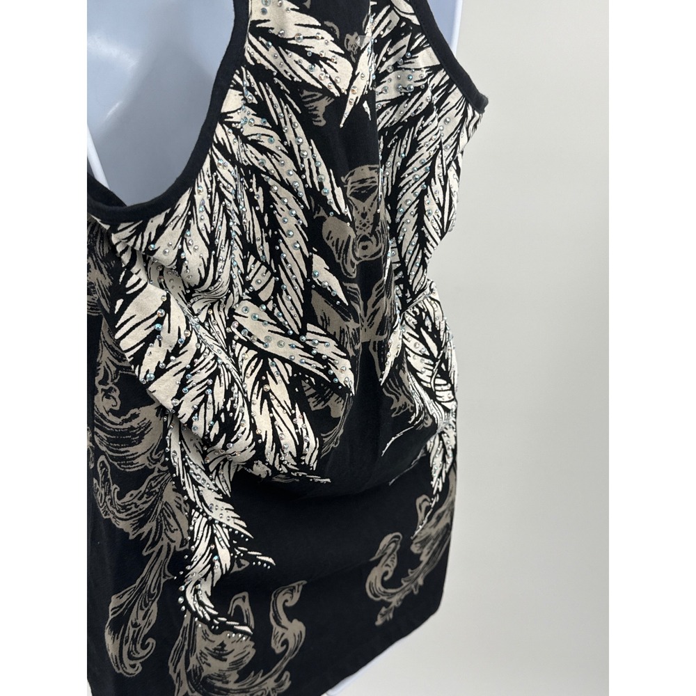 Platinum Plush Bus Stop Angel Wing Rhinestone Tank Top Black Womens Large NWT - Picture 5 of 7